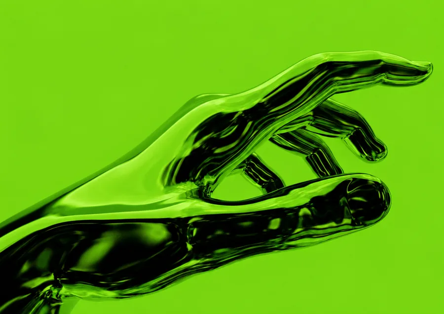 Chrome hand on green